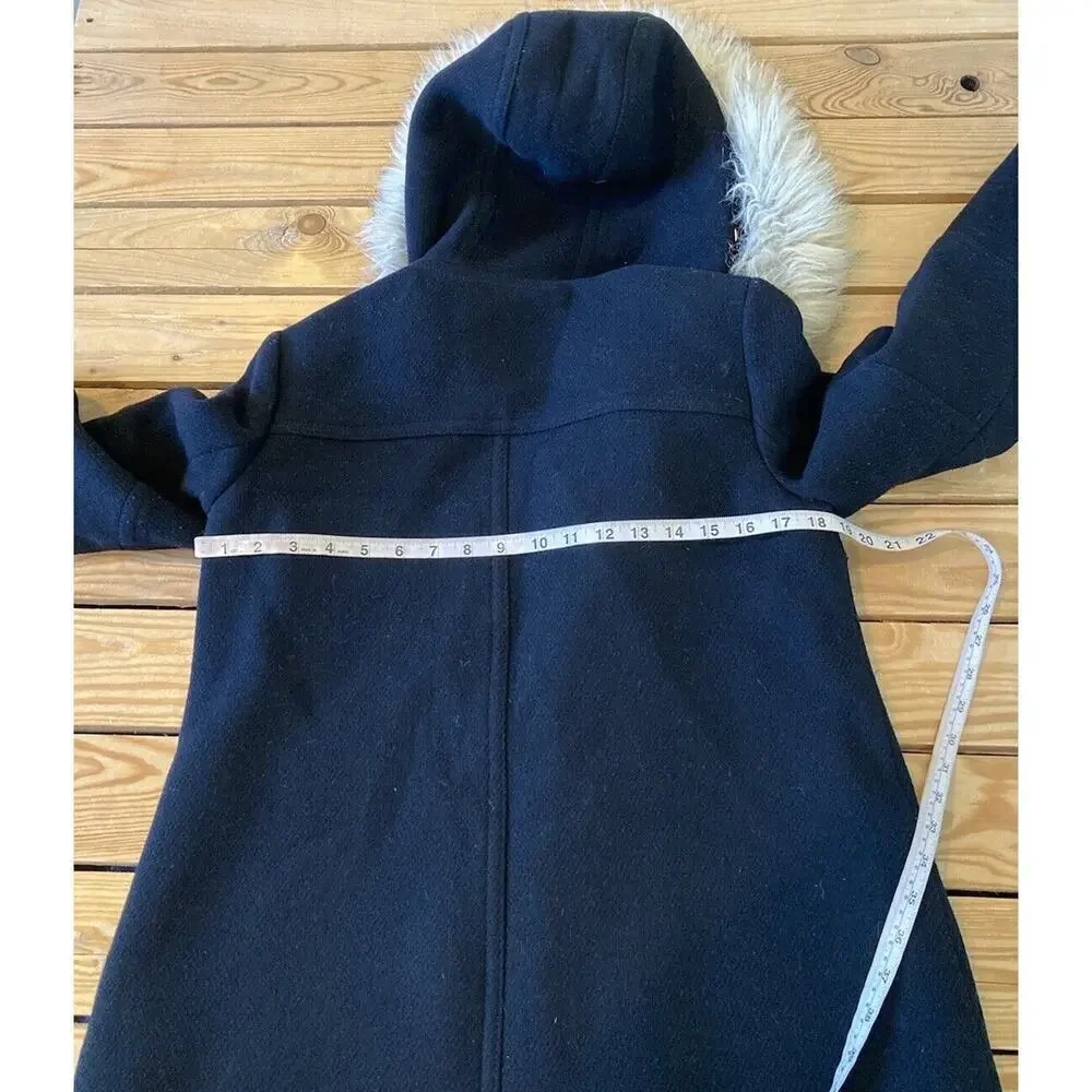 J Crew Hooded Stadium Cloth Nellogori Wool Coat Size 6 Women’s Black Full Zip - Picture 8 of 9